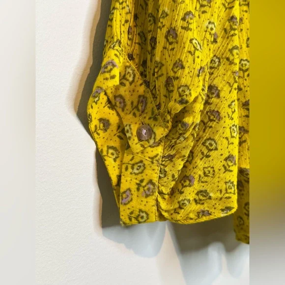 Anthropologie Pilcro The Sidney Batwing Yellow Green Floral Print Blouse Shirt - Picture 9 of 16